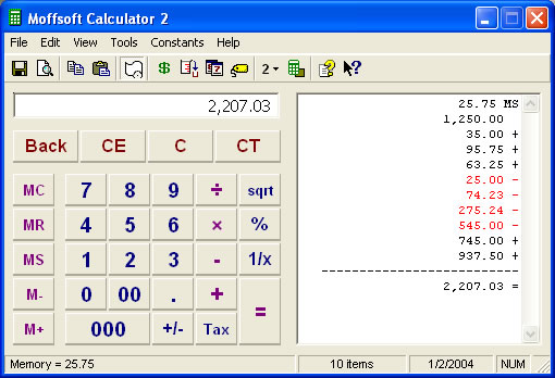 Moffsoft Calculator - Financial calculator with tape & conversions