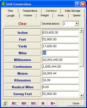 This calculator software also handles unit conversions